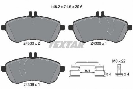 Комплект тормозных колодок, дисковый тормоз TEXTAR 2430603 (фото 1)