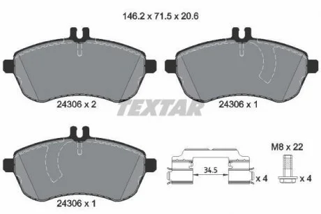 Комплект гальмівних колодок, дискове гальмо TEXTAR 2430603 (фото 1)
