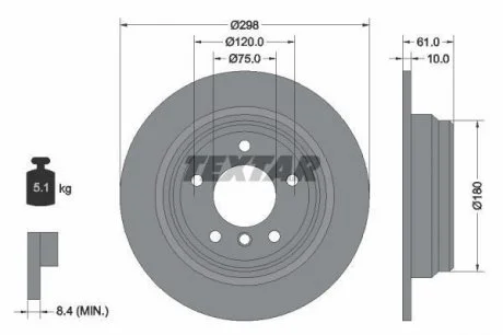 Диск гальмівний BMW 5 (E39); 5 Touring (E39) TEXTAR 92076603 (фото 1)