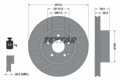 Диск тормозной перед. (вентил.) DB W220 2,8-3,7 (312*28) TEXTAR 92099303 (фото 1)
