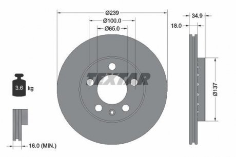 Гальмівний диск передній VW Polo, Skoda Fabia 00- (239x18) TEXTAR 92106800 (фото 1)