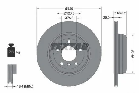 BMW Диск тормозной задний E60 03- (зам.= 92122703) TEXTAR 92122700 (фото 1)