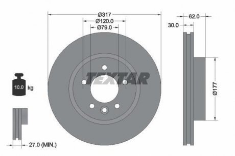 Диск тормозной LAND ROVER Discovery/Range Rover Sport F D=317mm 04-10 TEXTAR 92134505 (фото 1)