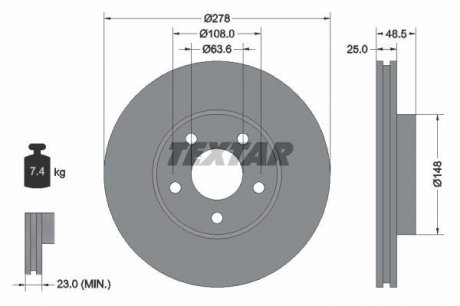 Диск тормозной пер. Ford Focus, Focus C-Max 03- 1,6-1,8 03- (278*25) TEXTAR 92141203 (фото 1)