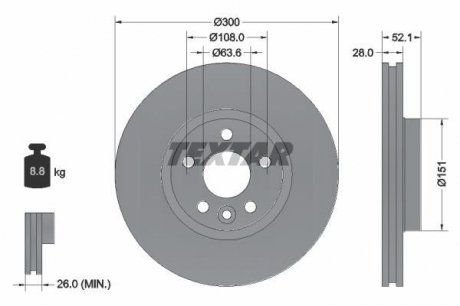 Тормозной диск пер. FORD Monder 07- S-Max 06- Kuga 08- Galaxy 06- TEXTAR 92159203 (фото 1)