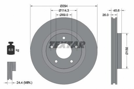 Тормозной диск пер. DODGE CALIDER, JEEP COMPASS TEXTAR 92184403 (фото 1)