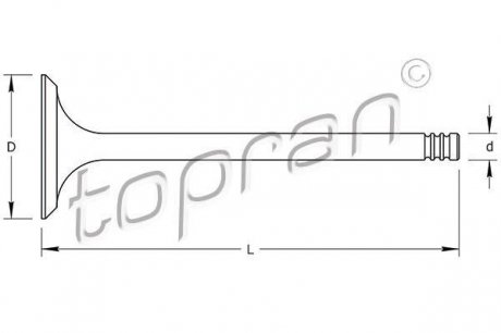 Клапан впускний Opel X12XE, Z12XE 98- TOPRAN / HANS PRIES 205 574 (фото 1)