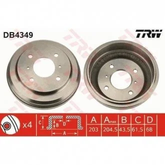 Барабан тормозной, NISSAN Almera/Primera, 1.5-1.8, QG15DE, 99- TRW DB4349
