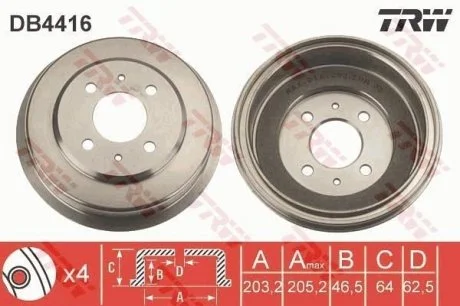- Гальмівний барабан HYUNDAI ACCENT 1,3/1,5/1,6 99-05 TRW DB4416
