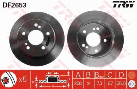 =DF1583 Диск тормозн.задн.MERCEDES 190 (W201), C (W202), E (W124), S (W126) TRW DF2653 (фото 1)