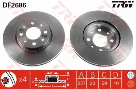 Диск тормозной (1 шт.).) ALFA ROMEO - FIAT - LANCIA 145/146/155/Albea/Barchetta/Brava/Bravo/Dobl TRW DF2686