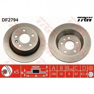 Диск тормозной (1 шт.).) MERCEDES V200/V220/V230/V280/Vito 108/Vito 110/Vito 112/Vito 1 TRW DF2794