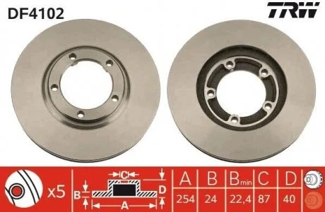 Диск тормозной (1 шт.).) HYUNDAI H1/H200/Satellite/Starex TRW DF4102