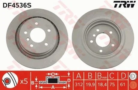 - Гальмівний диск BMW 3 (E36), Z3 (E36) 3,0/3,2/3,3 92-03 rear TRW DF4536S