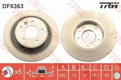 Диск тормозной (1 шт.).) OPEL/CHEVROLET Astra/Zafira/Cruz/Orlfndo/Volt "R D=292mm "09>> TRW DF6363