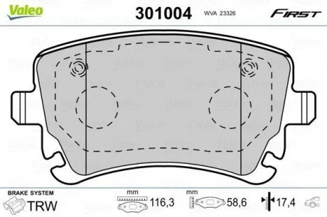 Колодки тормозные Valeo 301004