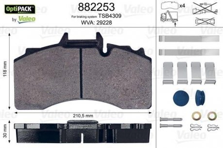 Гальмівні колодки, WVA29228 Valeo 882253