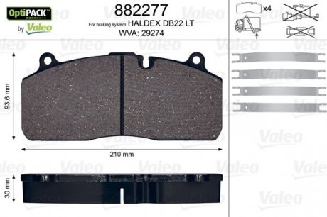 Гальмівні колодки WVA 29274; 210,1x93,8x30 Valeo 882277