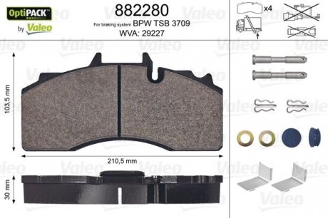 Гальмівні колодки, WVA29227 Valeo 882280