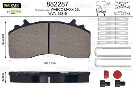 Гальмівні колодки WVA 29315; 220,5x 99,3x30 Valeo 882287