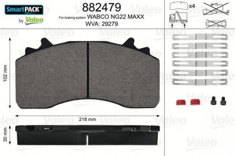 Гальмівні колодки WVA 29279; 217,5x107,6,2x30 Valeo 882479