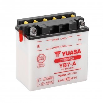 МОТО 12V 8,4Ah YuMicron Battery (сухозаряжений) Пусковий струм 105 (EN) Габарити 136х75х133 YUASA YB7-A (фото 1)