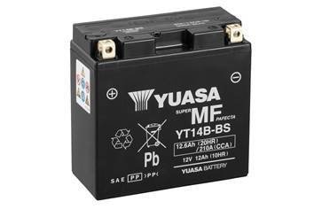 МОТО 12V 12,6Ah MF VRLA Battery (сухозаряжений) Пусковий струм 210 (EN) Габарити 150х70х145. Полярність +/- YUASA YT14B-BS