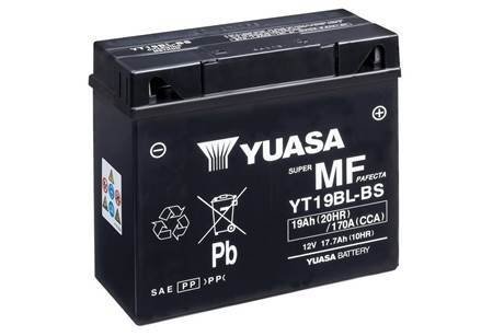 МОТО 12V 19Ah MF VRLA Battery (сухозаряженный) Пусковой ток 170 (EN) Габариты 186х82х171. Полярность -/+ YUASA YT19BL-BS