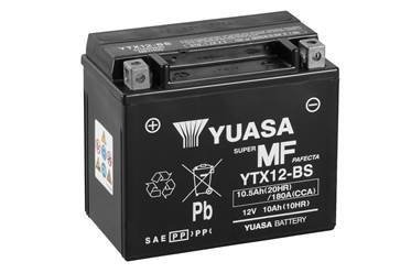 МОТО 12V 10,5Ah MF VRLA Battery (сухозаряженный) Пусковой ток 180 (EN) Габариты 150х87х130. +/- YUASA YTX12-BS