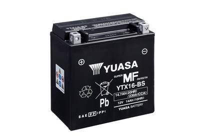 МОТО 12V 14,7Ah MF VRLA Battery (сухозаряжений) Пусковий струм 230 (EN) Габарити 150х87х161. Полярність +/- YUASA YTX16-BS (фото 1)