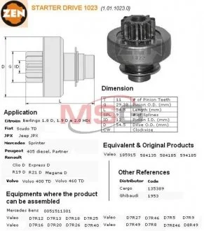 Бендикс стартера ZEN ZN1023