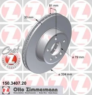 Гальмівний диск передній BMW E65/66 730d-735i (324x30) ZIMMERMANN 150.3407.20