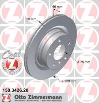 Тормозной диск задний вент. BMW E87 118d-120d, E90 320-325i (300x20) ZIMMERMANN 150.3426.20