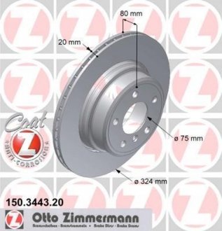Тормозной диск задний вент. BMW X5(E53) 4.4i-4.8is (324x20) ZIMMERMANN 150.3443.20 (фото 1)