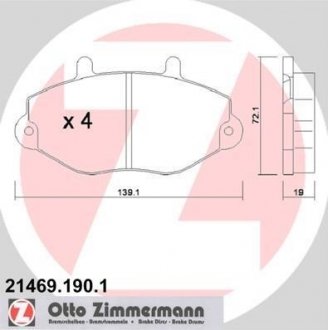 Комплект тормозных колодок, дисковый тормоз ZIMMERMANN 21469.190.1 (фото 1)