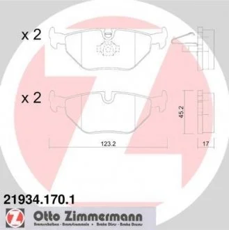 Колодки тормозн. задн. BMW 3 (E36, E46), Z1, Z3, Z4 (E85) ZIMMERMANN 21934.170.1