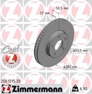 Передние Ford Focus IV (HN) 2018- 282x27mm ZIMMERMANN 250131520 (фото 1)