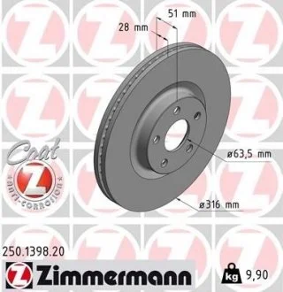 TARCZA HAMULC. FORD S-MAX 15- PRZ?D ZIMMERMANN 250.1398.20