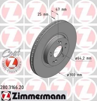 Гальмівний диск перед вентилем Honda Accord c 2003г. ZIMMERMANN 280316620