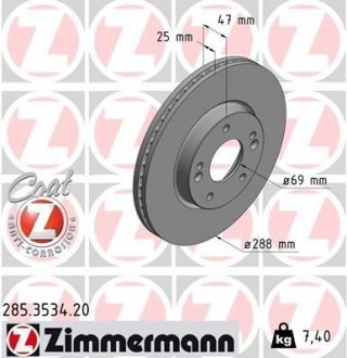 TARCZA HAMULC. HYUNDAI I30 16- PRZ?D ZIMMERMANN 285.3534.20