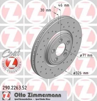 Передние вент. перф. JAGUAR XF, XJ -2015 (326х30) ZIMMERMANN 290226352