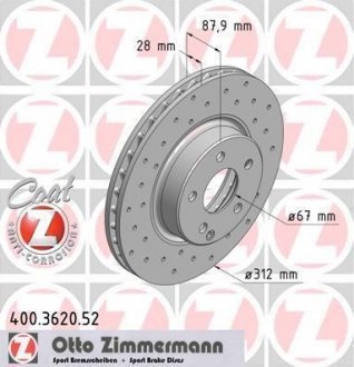 Гальмівний диск ZIMMERMANN 400.3620.52 (фото 1)