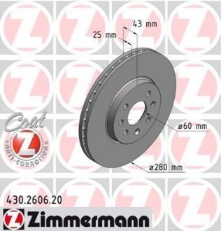 Передн.вентил. Opel Astra H 1.4-1.8i (280x25) ZIMMERMANN 430260620