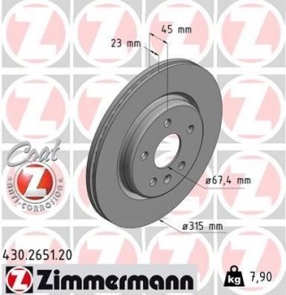 TARCZA HAMULC. OPEL INSIGNIA B 4X4 17- TY? ZIMMERMANN 430.2651.20