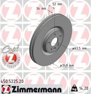 TARCZA HAMULC. RANGE ROVER EVOQUE 11- ZIMMERMANN 450.5225.20