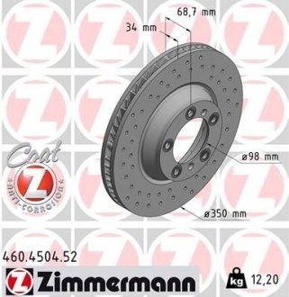 Перед. левый Porsche Panamera (971) 2.9S-4.0 16-, Cayenne(9YA) 17- 350x34 ZIMMERMANN 460450452